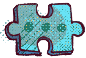 Blue jigsaw puzzle piece with a dotted overlay and maroon outline against a dark background.